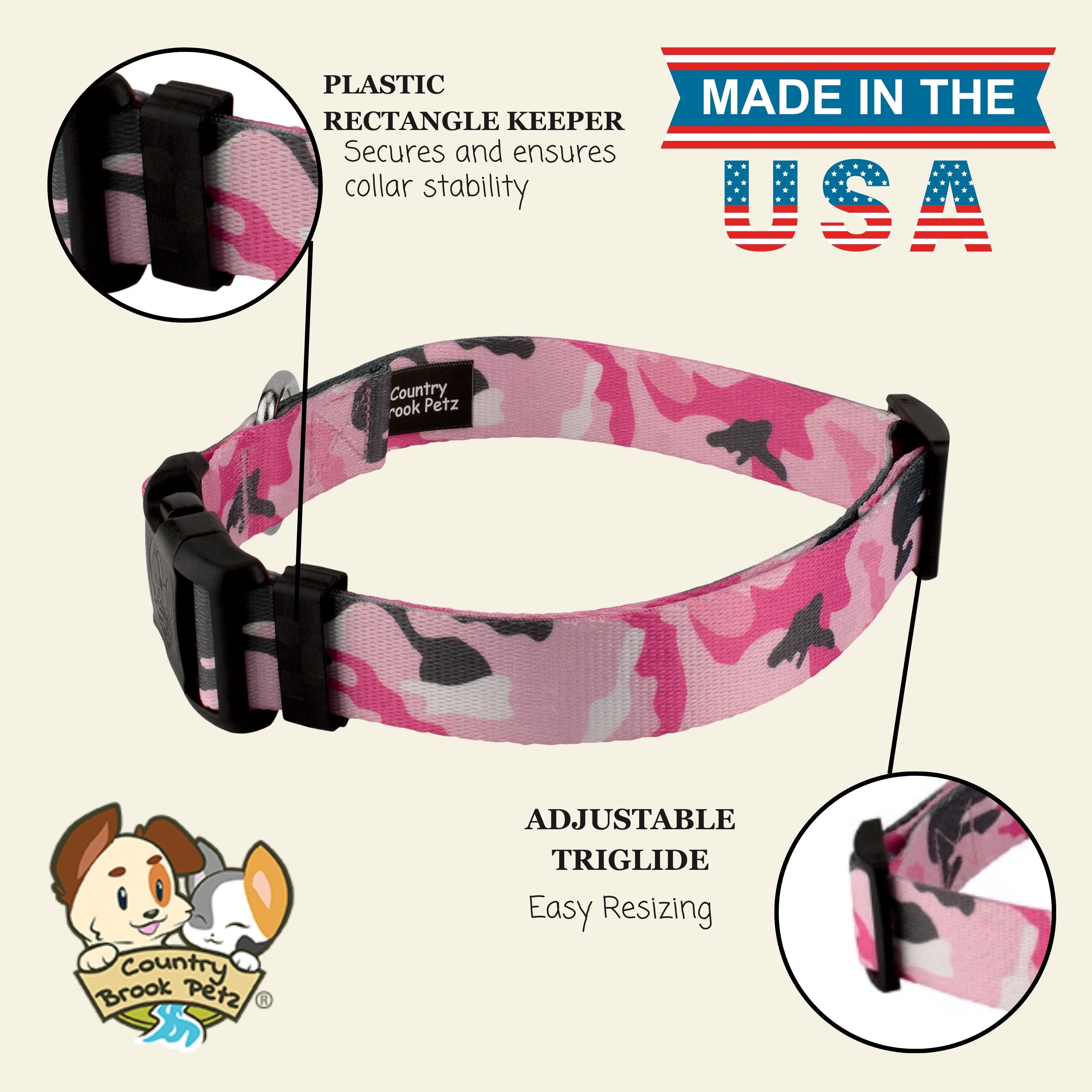 Country Brook Petz® Deluxe Pink and Grey Camo Dog Collar