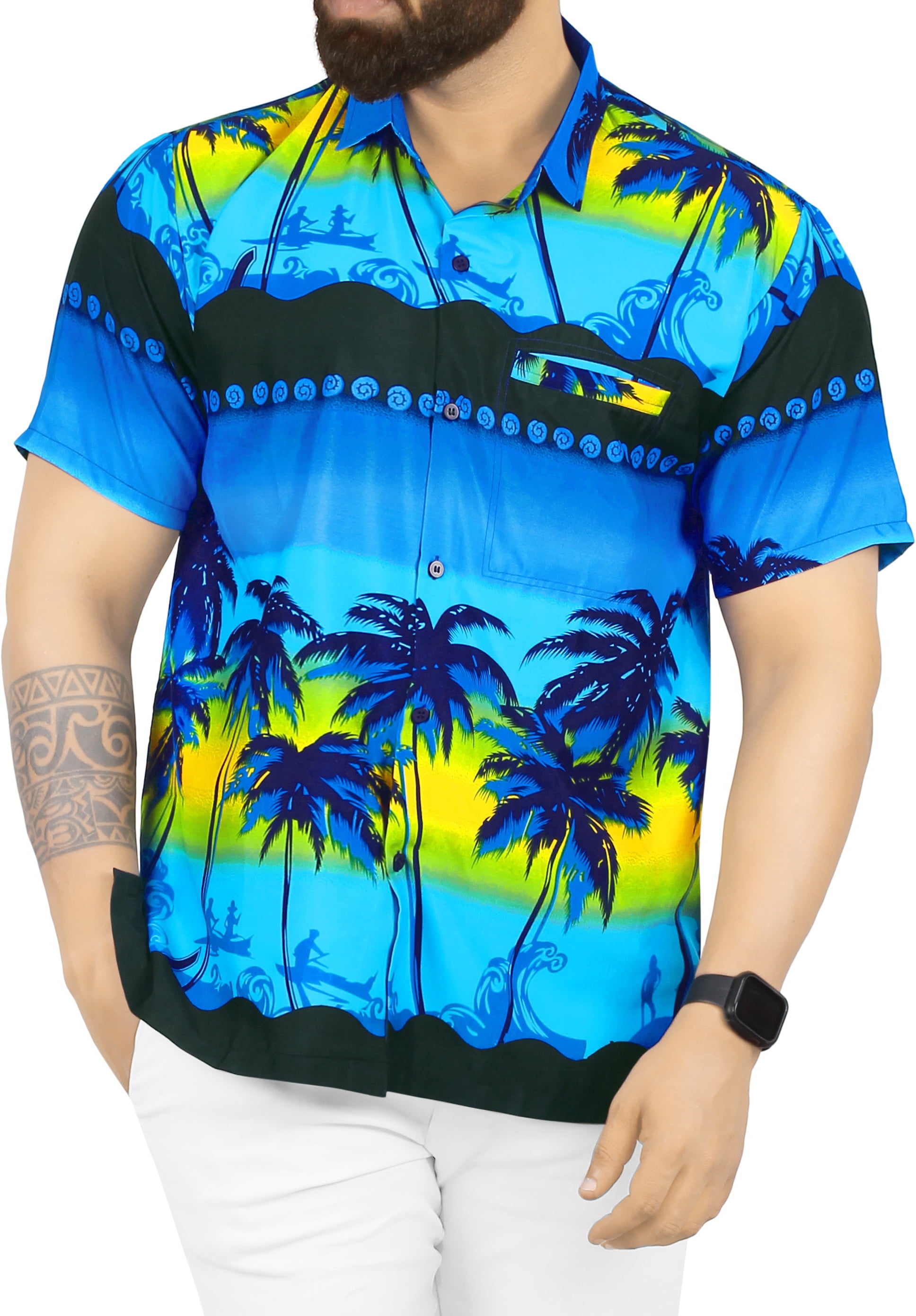 HAPPY BAY Mens Hawaiian Shirt Beachwear Button Down HD 3D DRT Printed Work Aloha
