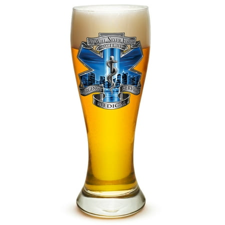 

Pilsner – EMT Paramedic Gifts for Men or Women – EMT Beer Glassware – 911 EMS Blue Skies Barware Glass (23 Oz)