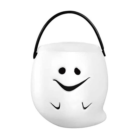 Rysoverian Halloween Candy Bucket Ghost Shape Plastic Treat Pail With Handle, Party Candy Container for Kids Trick or Treat and Home Decoration