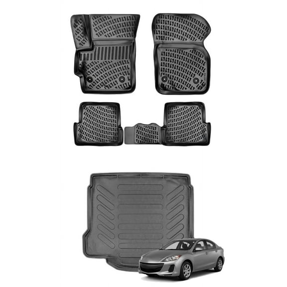 Car Floor Mats   Cargo Liner (Full SET) Compatible for Mazda 3 2010-2013 Sedan Waterproof | All Weather