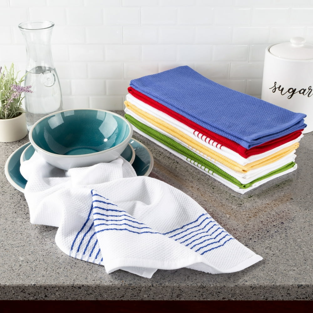 8 pack 100 Cotton Kitchen Towels with Vintage Striped Pattern by