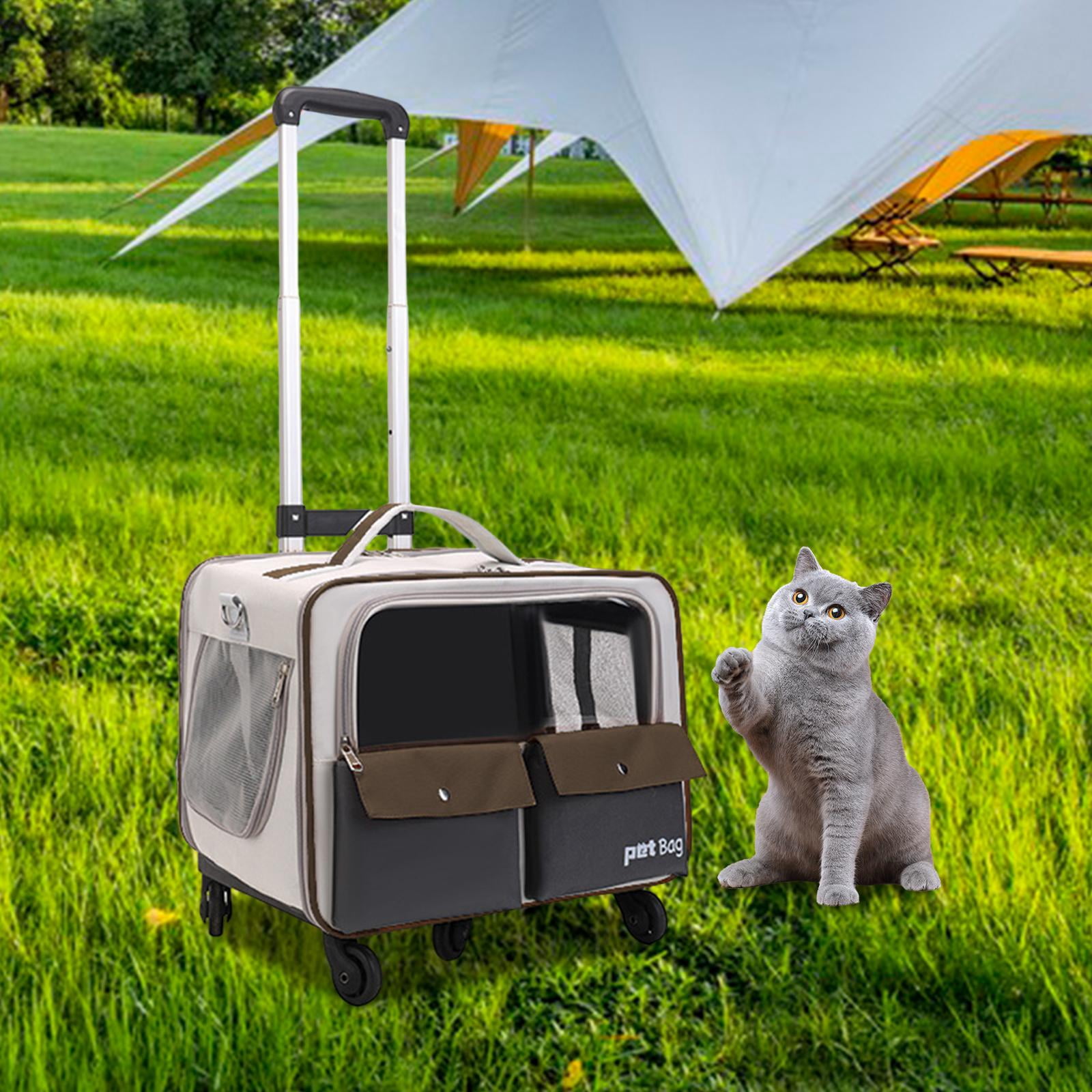 Serenable Cat Trolley Bag Pet Carrier Portable Smooth Zipper Transparent Window Dog Backpack, Pet Travel Bag for Cats Puppy Kitten Dogs Coffee Color