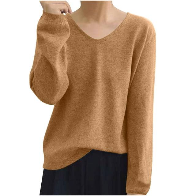 MeetoTime Womens Sweater Fall Soft Solid Color Long Sleeve Knitted Jumper Pullover Tops
