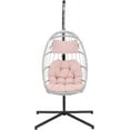 thumbnail image 5 of Egg Hanging Chair with Stand, Patio Wicker Pink Swing Chair Hammock Egg Chairs with UV Resistant Cushion for Indoor Bedroom Outdoor Garden Backyard, 5 of 10