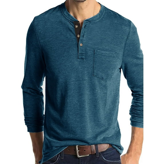 Bellella Mens Fashion Casual Long Sleeve Tops Shirts Basic Crew Neck Button Down Henley T-Shirts Tee Pullover