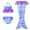 Purple, variant on 3 Piece Girls Swimwear Ruffle Mesh Patchwork Fish Scale Print Bathing Suits Bikini Tail Set Size 5-6 Years