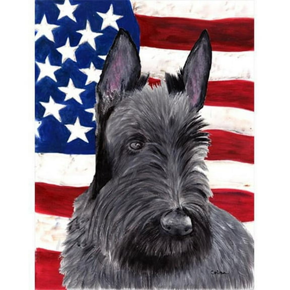 28 x 40 in. Usa American Flag With Scottish Terrier Flag Canvas House Size