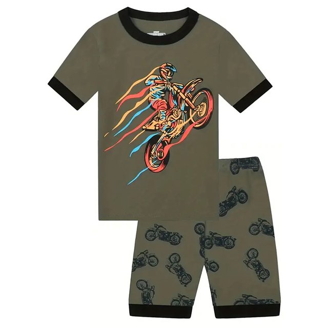 ATAIKU Pyjama 2 Pcs pour Garçons 3-12 Ans, Vert, 100 % Coton
