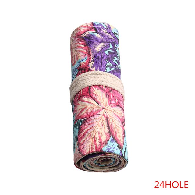 Colorido patrón de hojas de arce enrollable lienzo pintura pincel estuche envoltura bolsa de lápiz dibujo bolígrafo bolsa de almacenamiento 12-72 agujeros Scienceny WJU1467-02