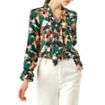 thumbnail image 6 of INSPIRE CHIC Women's Floral Tie V Neck Vintage Ruffle Trumpet Long Sleeve Top S Green, 6 of 9