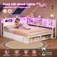 thumbnail image 6 of Afuhokles Full Daybed with Bookcase Storage, Corner Bed Frame with LED Light Headboard, Charging Station, White, 6 of 9