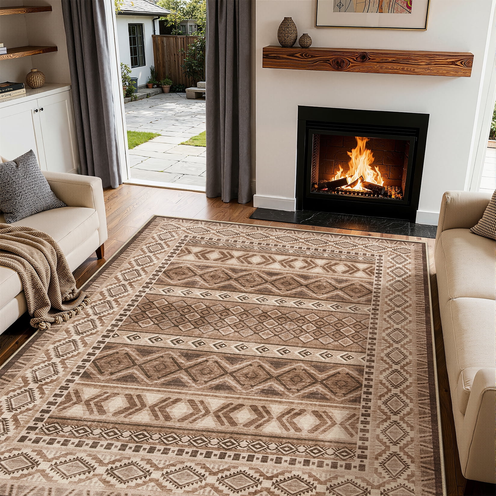 Toyoso 5x7 Southwestern Tribal Area Rug, Boho Geometric Carpet, 0.25" Low Pile Machine Washable Floor Rug, Non-Slip Heritage Pattern Rug for Living Room and Master Bedroom Decor