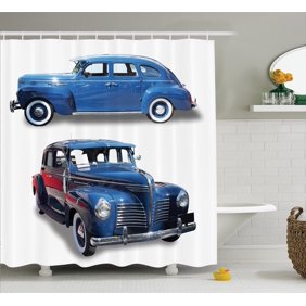 1950s Decor Shower Curtain Set Illustration Of Nostalgic Antique