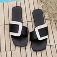 thumbnail image 6 of Agkizg Womens Indoor Outdoor Slides, Beach Walking Sandals, Colorblock Squares Open Toe Flat Slide Sandals Casual Indoor Outdoor Daily Slippers, 6 of 7