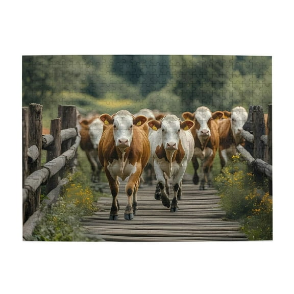 500-Piece Wooden Jigsaw Puzzle for Adults - Cattle Herd Path Walkway , Interlocking Pieces with Guide Letters, Holiday Gift & Home Decor