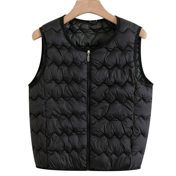 Fanxing Lightweight Quilted Vest for Women Plus Size Sleeveless Puffer Jacket Full Zip Crew Neck Soft Cozy Warm Winter Crop Coat Black 5XL