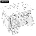 thumbnail image 4 of Euroco 36 Inch Bathroom Vanity with Sink, Black Single Sink Vanity with 4 Drawers (1 Flip Drawer), 2 Doors & Adjustable Shelf, Pinewood + MDF Cabinet with Ceramic Basin, Gold Metal Handles, 4 of 9