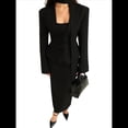 thumbnail image 3 of Chaqueta de Traje de Larga para Mujer, Color Liso, Cuello en V, Corte Entallado y Hombreras Negro XL, 3 of 8