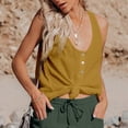 thumbnail image 2 of Womens V Neck Henley Button Front Tank Tops Sleeveless Top Cotton Linen Racerback Tie Front Knot Loose Fit Summer Casual Daily Vest, #02 Earthy Yellow, M, 2 of 7