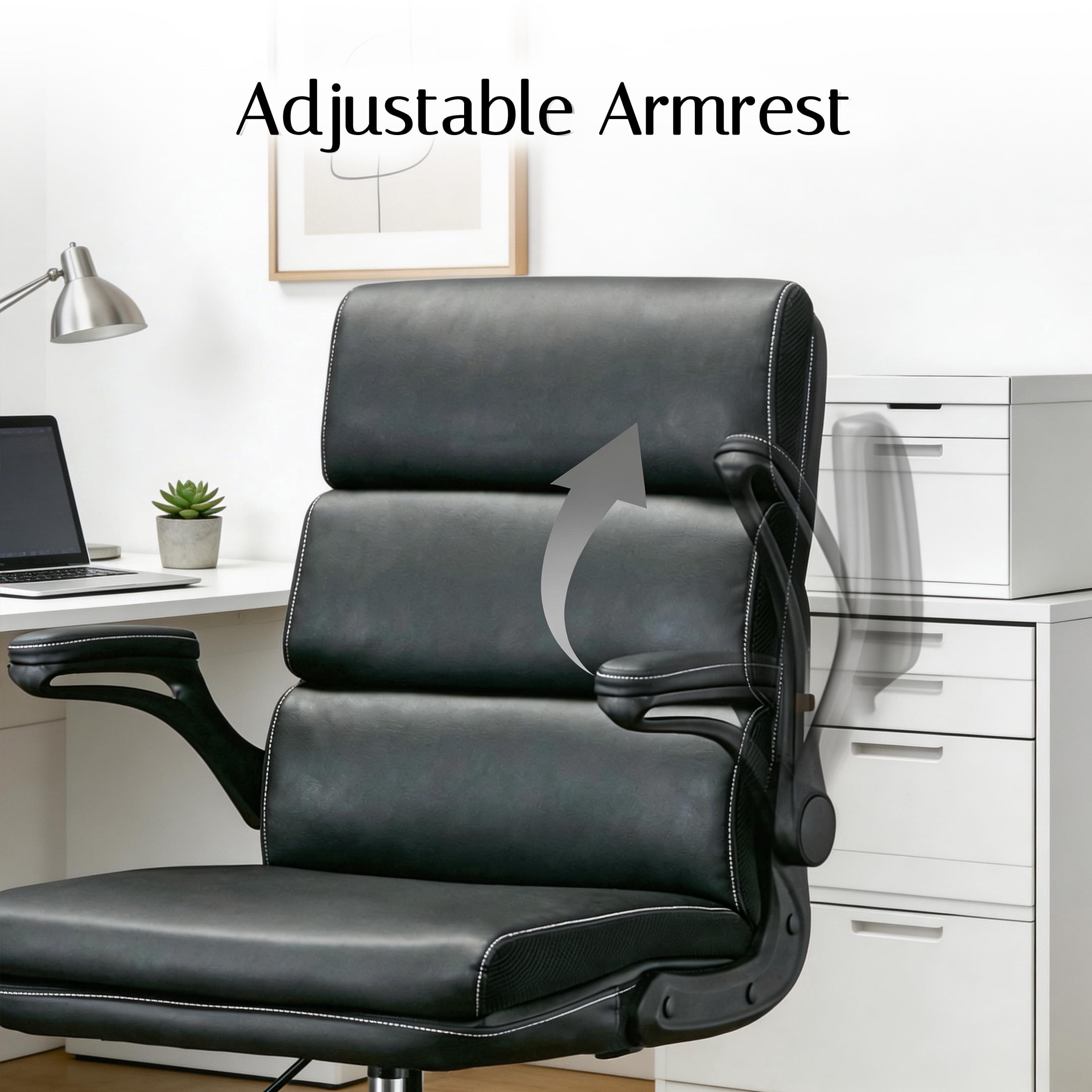 TMV Executive Leather Office Chair with Retractable Footrest - Ergonomic Reclining Desk Chair for Executive Desk, Vanity Desk & Home Office,Black