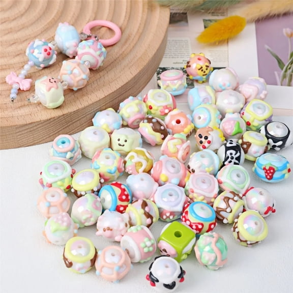 Hand Painted Beads for Pens,16mm 40pcs Handmade Pure Hand Painting Cake Beads Cream Cute Acrylic Fancy Beaded DIY for Keychain Phone Chain Bracelet Necklace Jewelry Making Craft Supplier