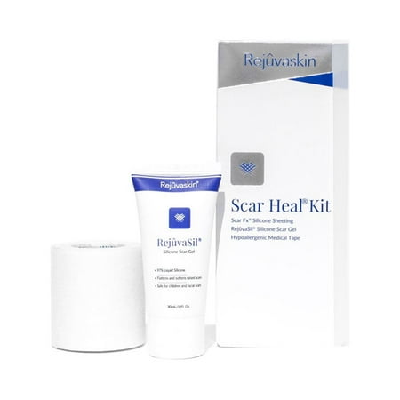 Rejuvaskin Scar Heal Kit - Scar Kit For Large Scar - Scar Treatment for Soften, Flatten, Reduce and Recover Scars - Scar Gel, 4" x 8" Silicone Sheet & Medical Tape - Physician Recommended