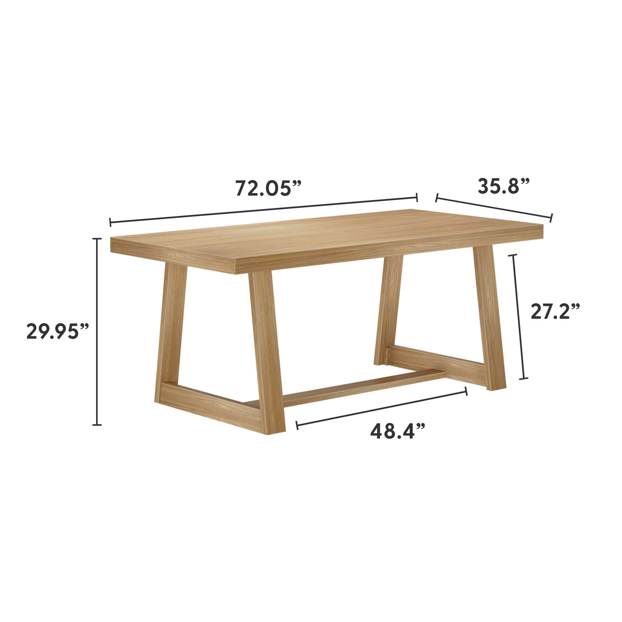 Plank+Beam Farmhouse 72" Dining Table, Solid Wood Rectangular Kitchen Table for 6 People