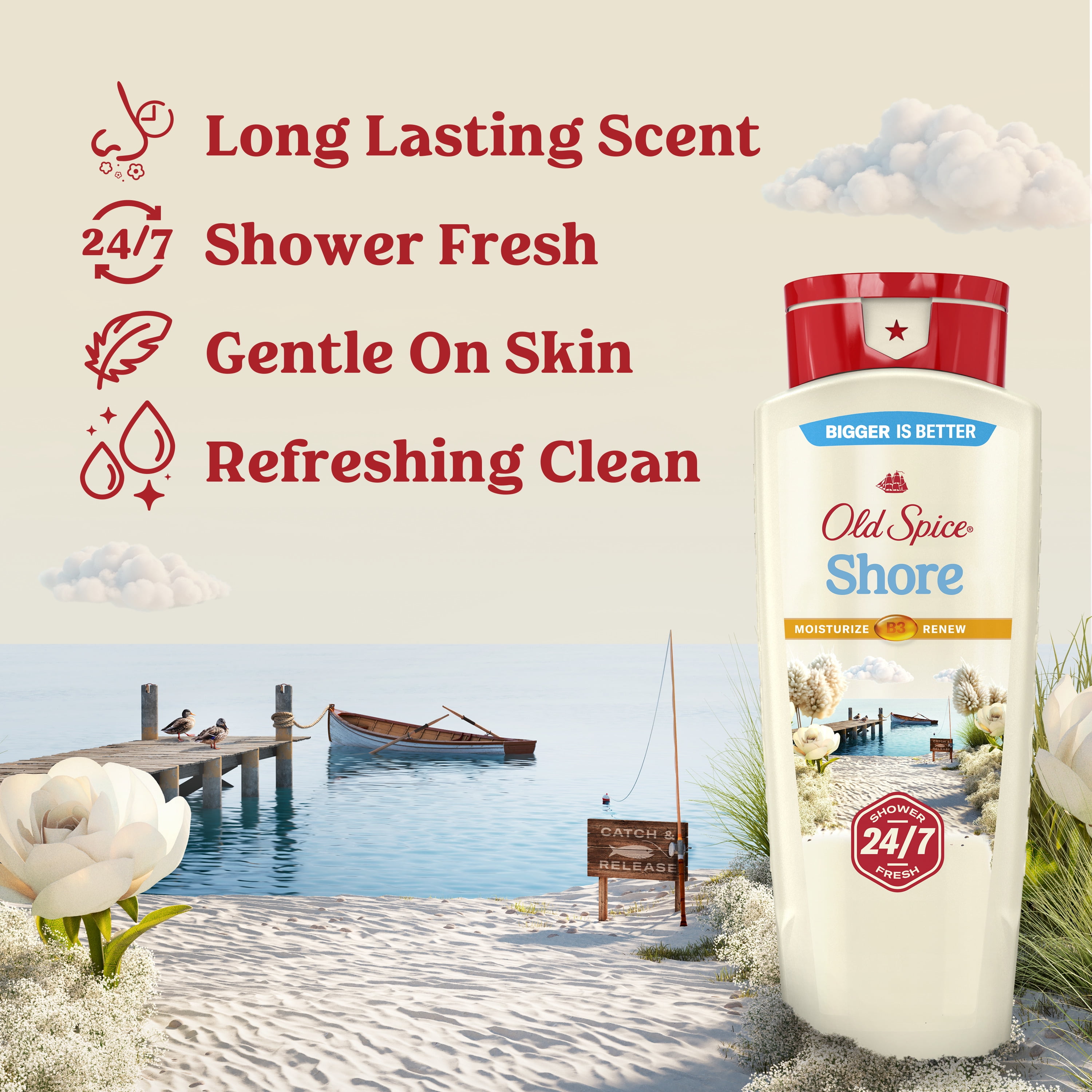 Old Spice Men's Body Wash for Men, Shore Scent, 24/7 Shower Fresh, 18 oz
