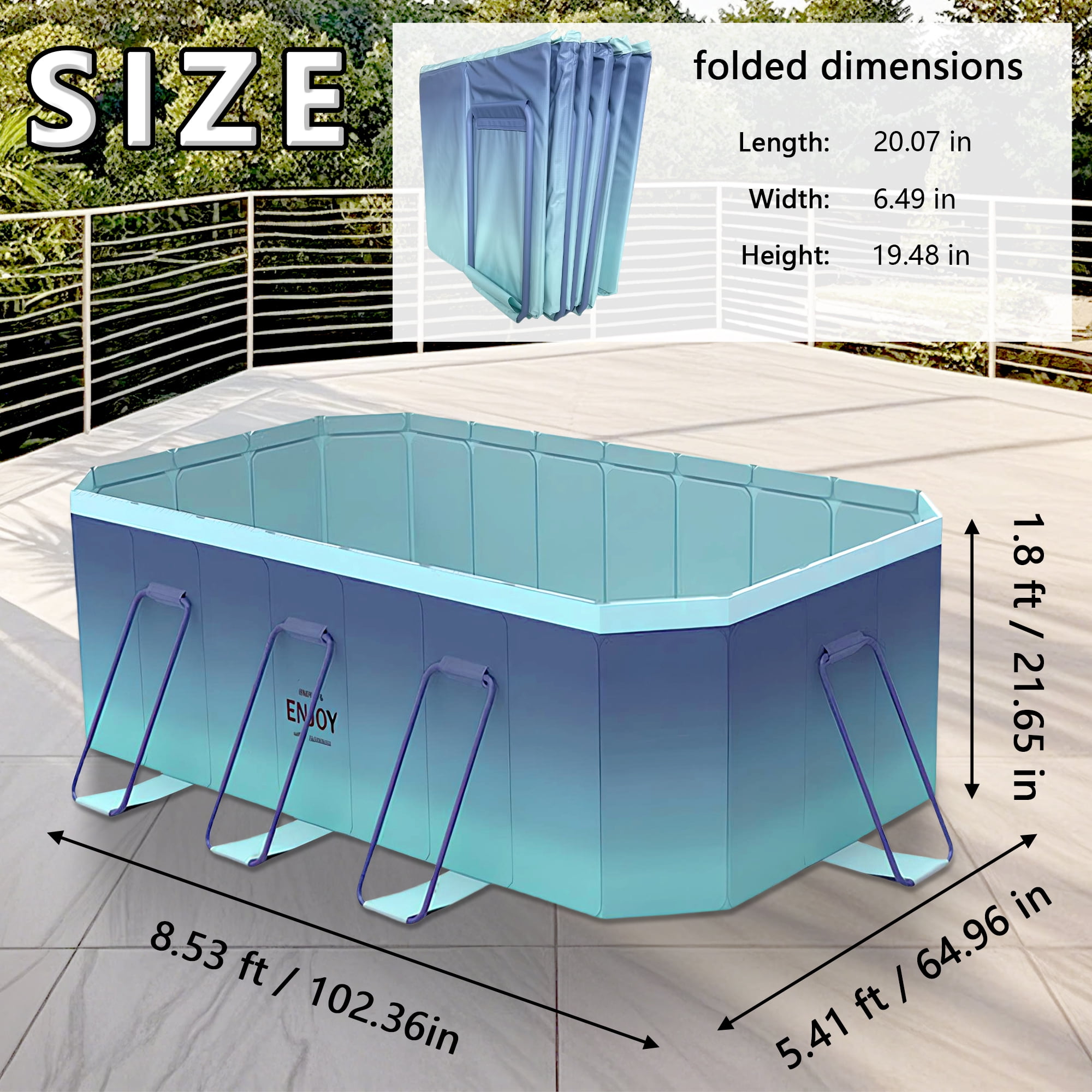 Beuway 102"Foldable Swimming Pool for 1-5 People,Adult Kids & Pets Non-Inflatable Pool,Above Ground Pool(Blue)
