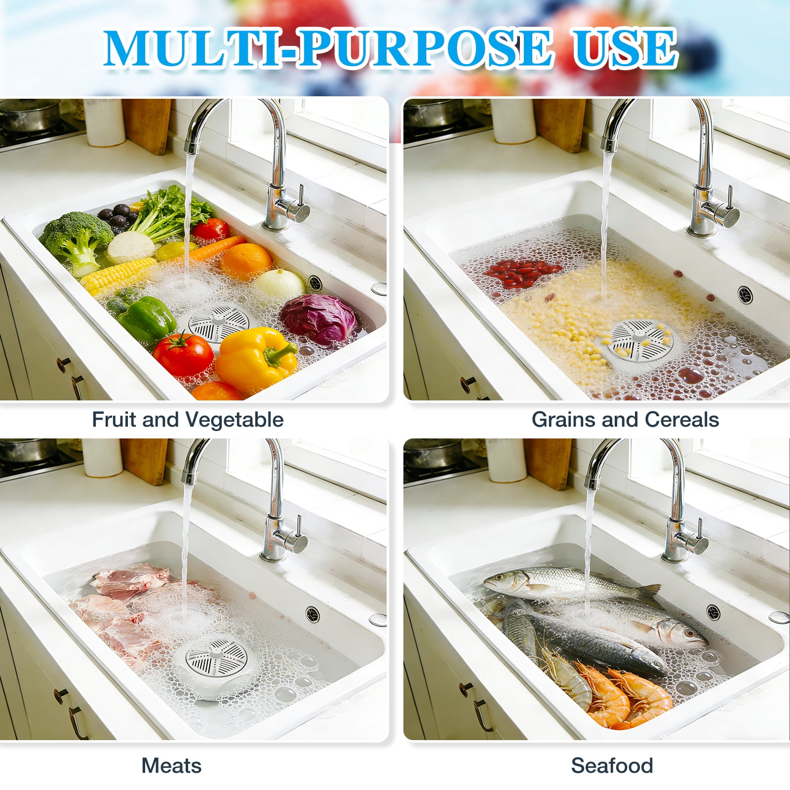 Fruit and Vegetable Washer, Produce Purifier Vegetable and Fruit Washing Machine, Enjoy Silent Cleaning: Spin-Free Ultrasonic  Veggie Washer, Efficient Cleaning of Residues (Plug-In Type)