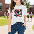thumbnail image 5 of Girls Heart Print Valentine T-Shirt White | Kids Tic Tac Toe Short Sleeve Cotton Tee | Cute Casual Graphic Top for Age 4-10 Holiday Party,Size 4 T, 5 of 9
