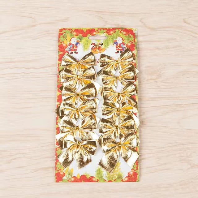 Adornos navideños Mini lazo de tela rojo dorado y plateado de 5,5 cm Adornos para árbol de Navidad Paquete de 12 piezas