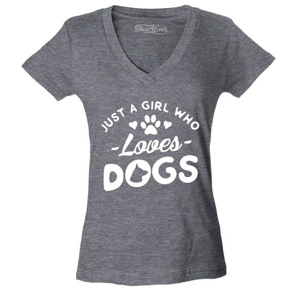 Shop4Ever Women's Just A Girl Who Loves Dogs Slim Fit V-Neck T-Shirt Medium Heather Charcoal