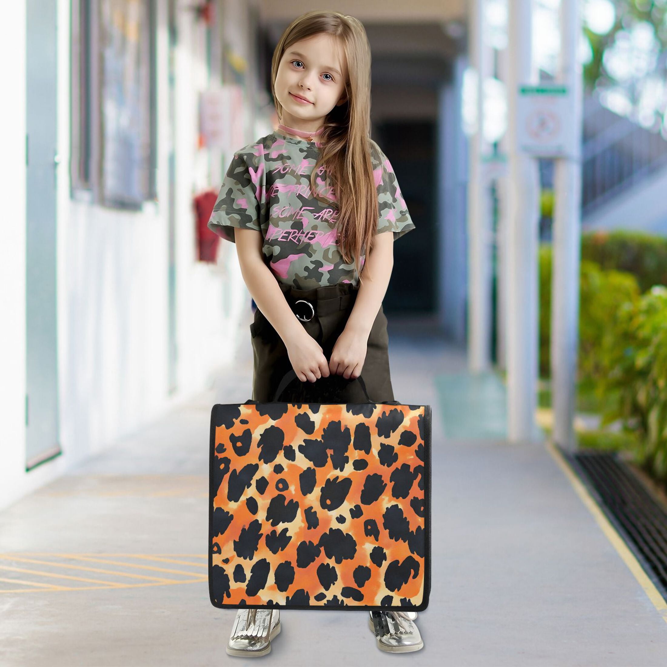 3 Ring Zipper Binder with Shoulder Strap Waterproof Trapper Keeper 2 Inch D-Ring 500 Sheets Capacity Orange Black Spots