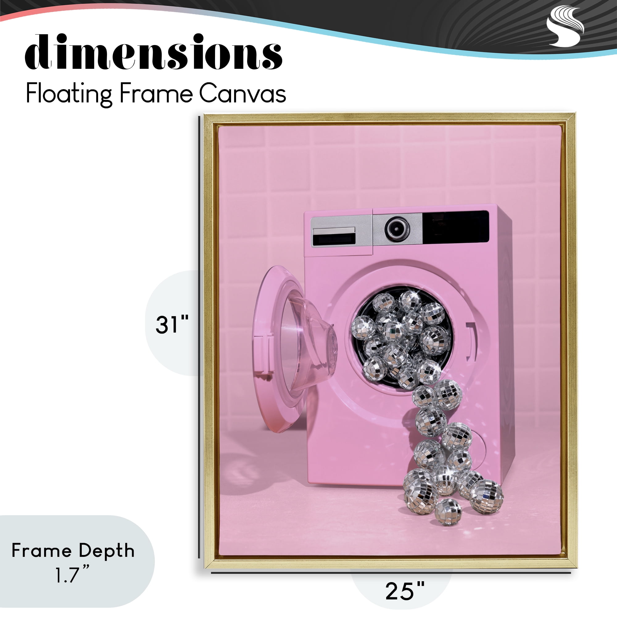 Stupell Industries Disco Laundry Machine over Pink Gold Framed Floater Canvas Wall Art, design by LISH Creative