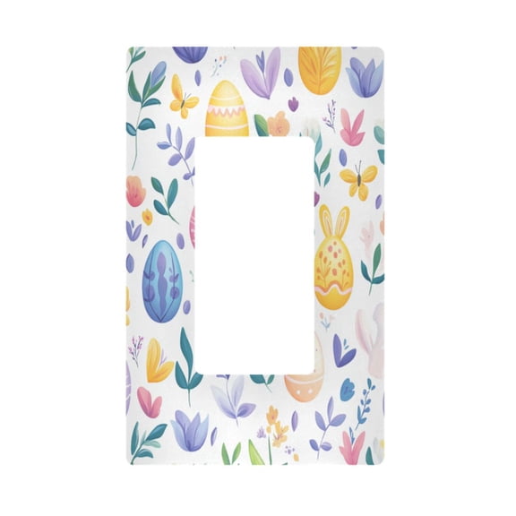 Yayeee Rocker Switch Wall Plate 1-Gang 4.6"x2.9" Home Decorative Outlet Cover, Purple Easter Eggs