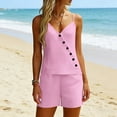thumbnail image 4 of Women's Two-Piece Suspender Decorative Button And Shorts Casual Summer Set, 4 of 7