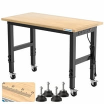 LARBANKE 48-inch Adjustable Hardwood Workbench, 2000 lbs Load Capacity with Socket and Wheels