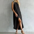 thumbnail image 7 of Makaor Linen Dresses for Women Plus Size Sheath Button Maxi Dresses Sleeveless Solid Crew Neck Beach Vacation Clothes Black S, 7 of 7