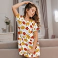 thumbnail image 3 of Wukai Maple Leaf Print Women's Loose Short Sleeve Nightgown, Soft Sleep Dress for Comfortable Relaxation, Casual Lounge Wear, 3 of 6