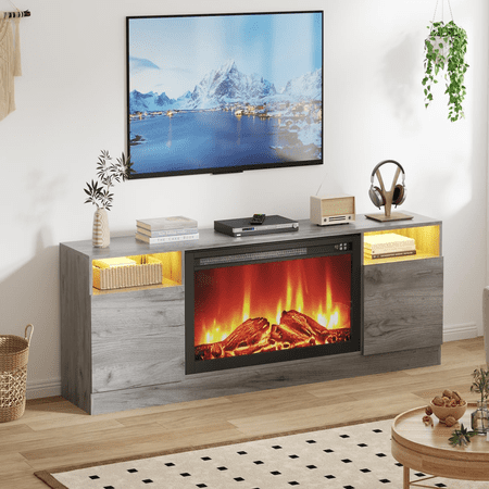 Modern TV Stand for Living Room,Entertainment Center with Storage Cabinet Holds up to 75" TVs,Compatible with 36" Electric Fireplaces - Home Theater Organizer (Fireplace Not Included)