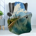 thumbnail image 4 of Illinois Soft Flannel Fleece Blanket, Lake Michigan Scenery with a Yacht Downtown Chicago Skyline Panoramic Landscape, Cozy Plush for Indoor and Outdoor Use, 70" x 90", Multicolour, by Ambesonne, 4 of 5