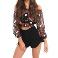 thumbnail image 3 of Worallymy Mujeres Bordado Crop Top Malla Floral Impreso Hombro Elástico Blusa XL Worallymy JD735811686, 3 of 5