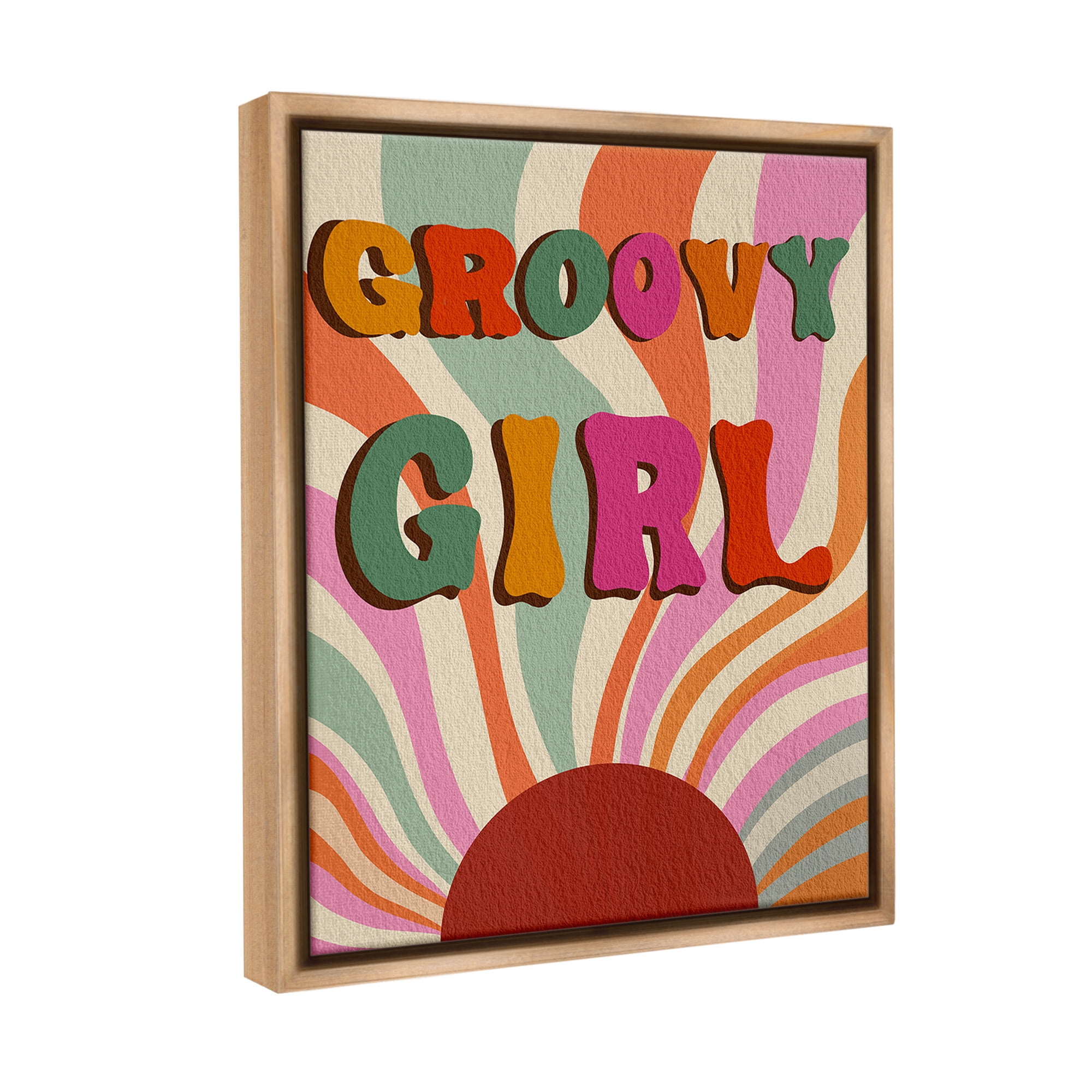 Stupell Industries Groovy Girl Patterned Typography Painting Brown Floater Framed Canvas Art Print Wall Art, 17 x 21