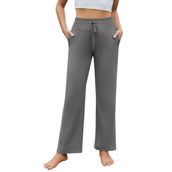 PINSPARK Wide Leg Yoga Pants Women High Waisted Workout Pants UPF 50  Drawstring Sweatpants with 4 Pockets