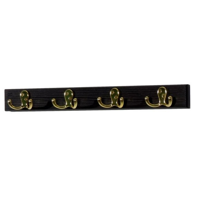 4 Double Prong Brass Hook Rail & Coat Rack - Black