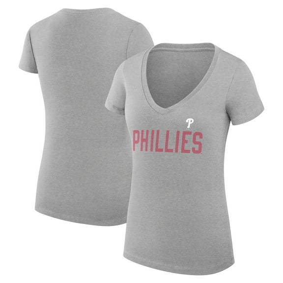 Women's G-III 4Her by Carl Banks Gray Philadelphia Phillies Super-Slim Fit Lightweight Dot Print V-Neck T-Shirt