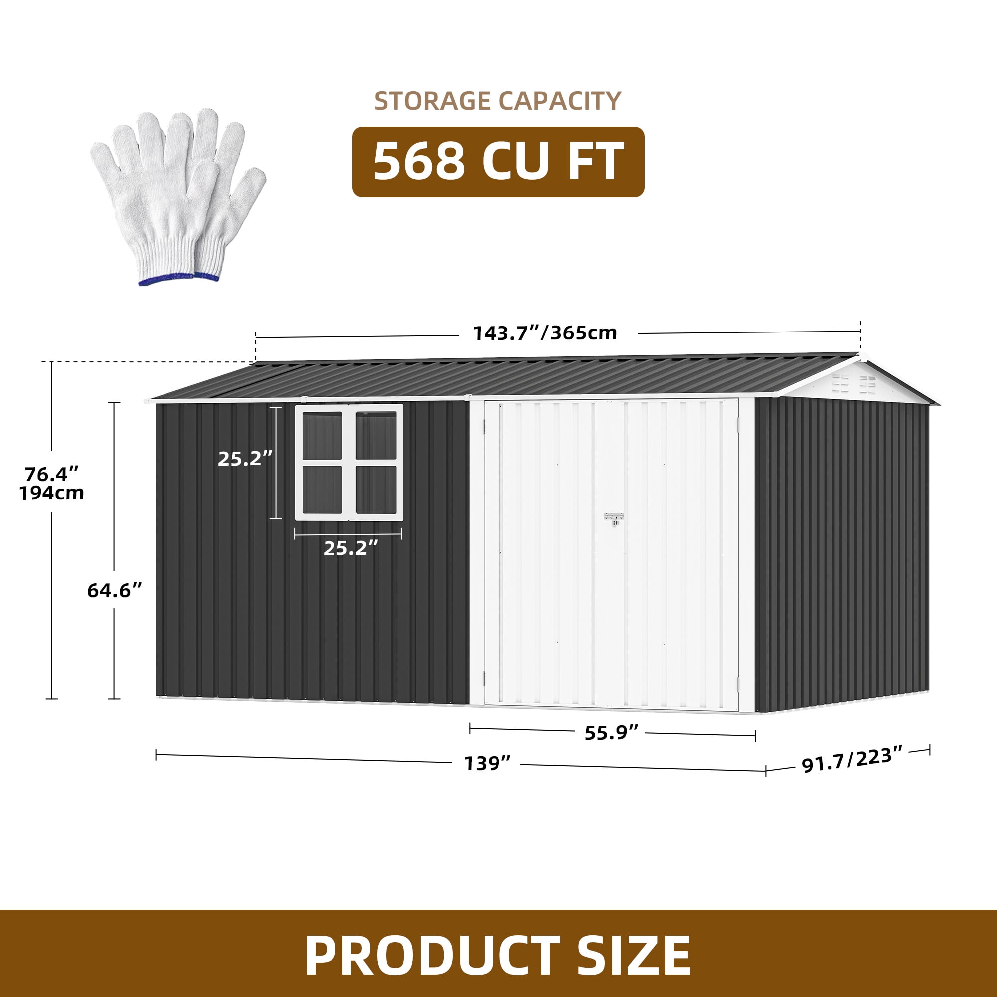 Craftian 8x12ft Outdoor Storage Shed,Tool Shed with Window,Lockable Doors,and Angled Roof,Large Steel for Backyard,Yard,Garden,Porch,Garage