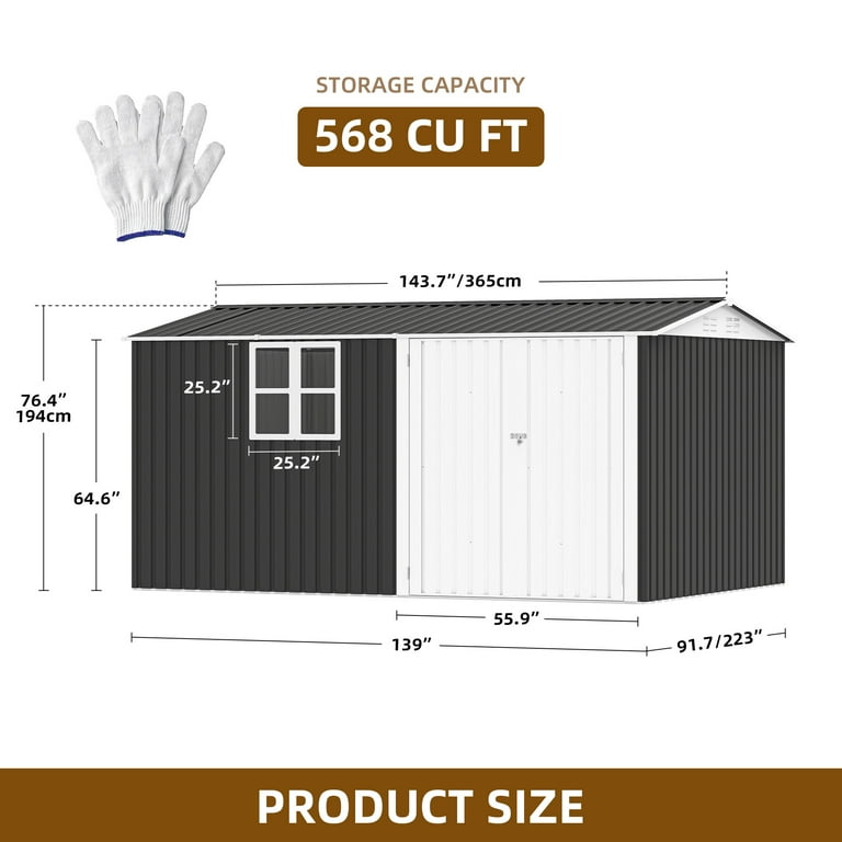 Uforic 8x12ft Outdoor Storage Shed,Tool Shed with Window,Lockable